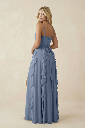 Tiered Ruffle A - Line Chiffon Bridesmaid Dress in Neptune - SHE IS ME Bridesmaid Dresses