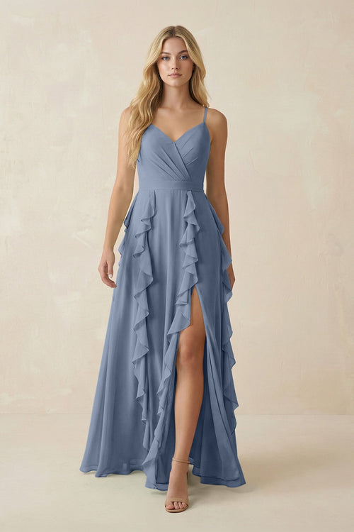Tiered Ruffle A - Line Chiffon Bridesmaid Dress in Neptune - SHE IS ME Bridesmaid Dresses