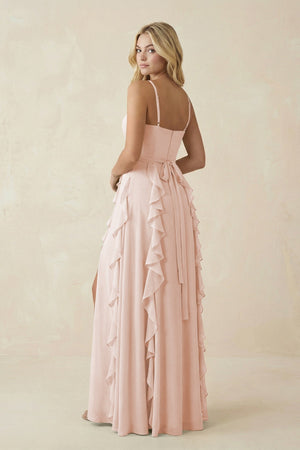 Tiered Ruffle A - Line Chiffon Bridesmaid Dress in Pale Blush - SHE IS ME Bridesmaid Dresses
