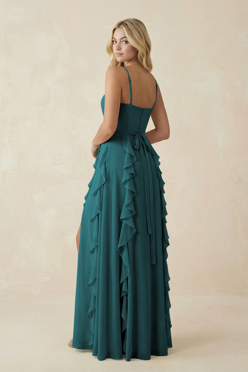Tiered Ruffle A - Line Chiffon Bridesmaid Dress in Pine - SHE IS ME Bridesmaid Dresses