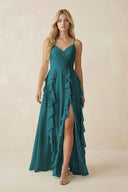 Tiered Ruffle A - Line Chiffon Bridesmaid Dress in Pine - SHE IS ME Bridesmaid Dresses