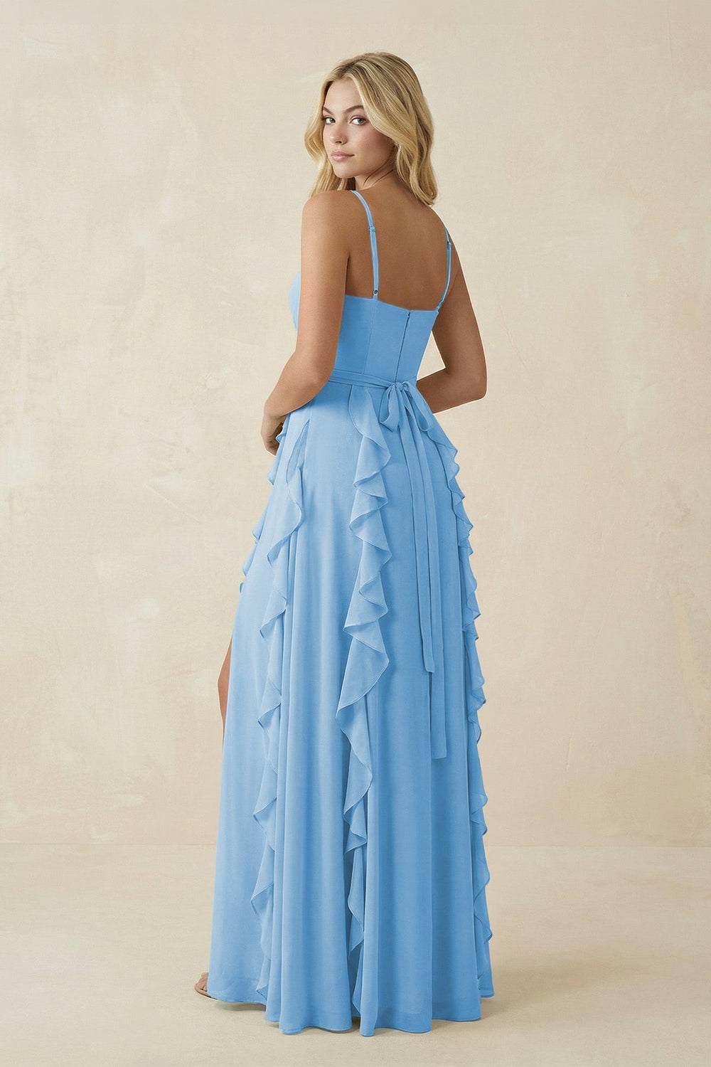Tiered Ruffle A - Line Chiffon Bridesmaid Dress in Steel Blue - SHE IS ME Bridesmaid Dresses