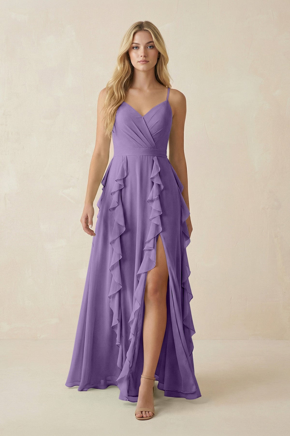 Tiered Ruffle A - Line Chiffon Bridesmaid Dress in Tahiti - SHE IS ME Bridesmaid Dresses