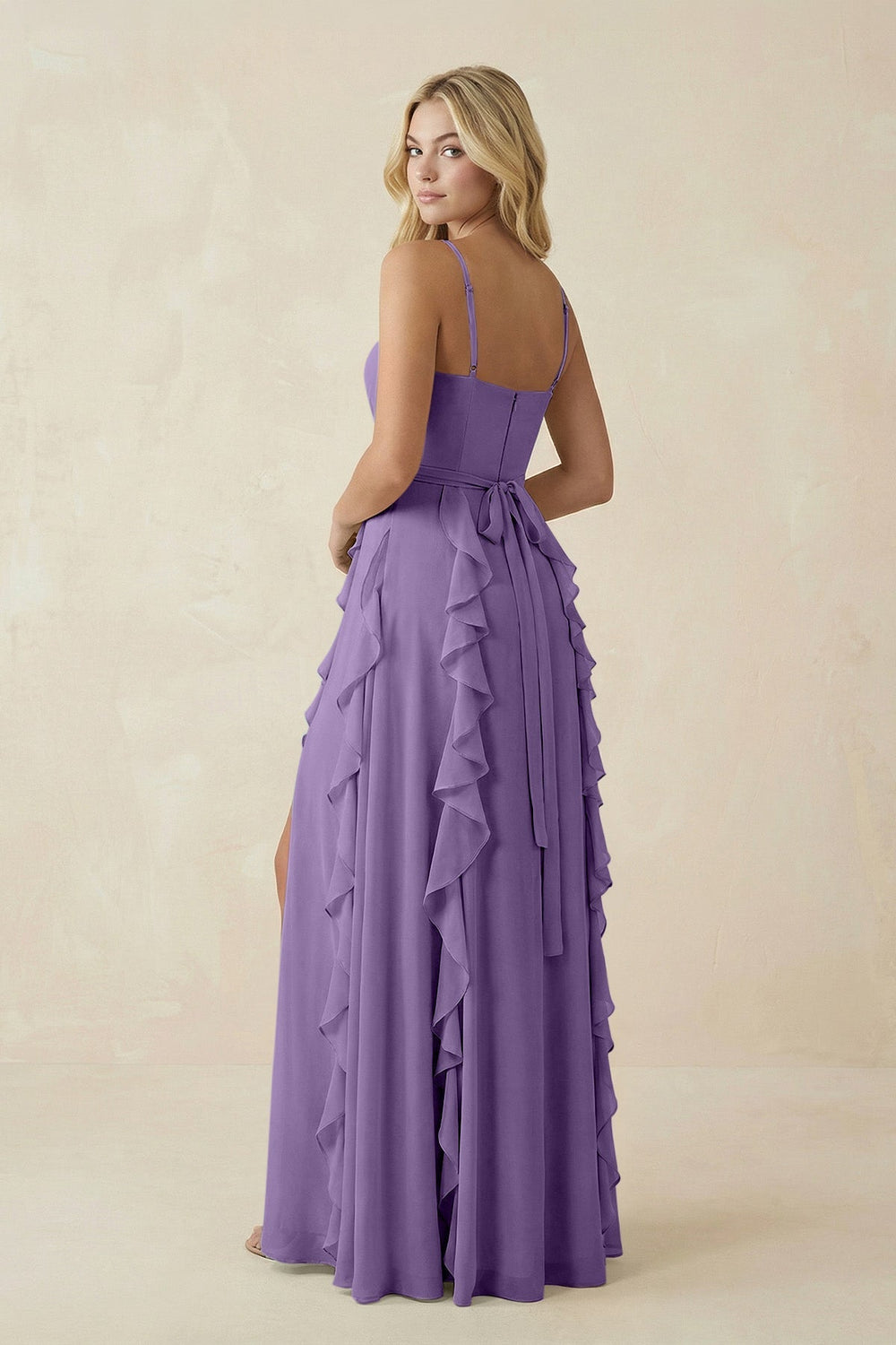 Tiered Ruffle A - Line Chiffon Bridesmaid Dress in Tahiti - SHE IS ME Bridesmaid Dresses