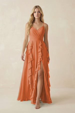 Tiered Ruffle A - Line Chiffon Bridesmaid Dress in Terracotta - SHE IS ME Bridesmaid Dresses