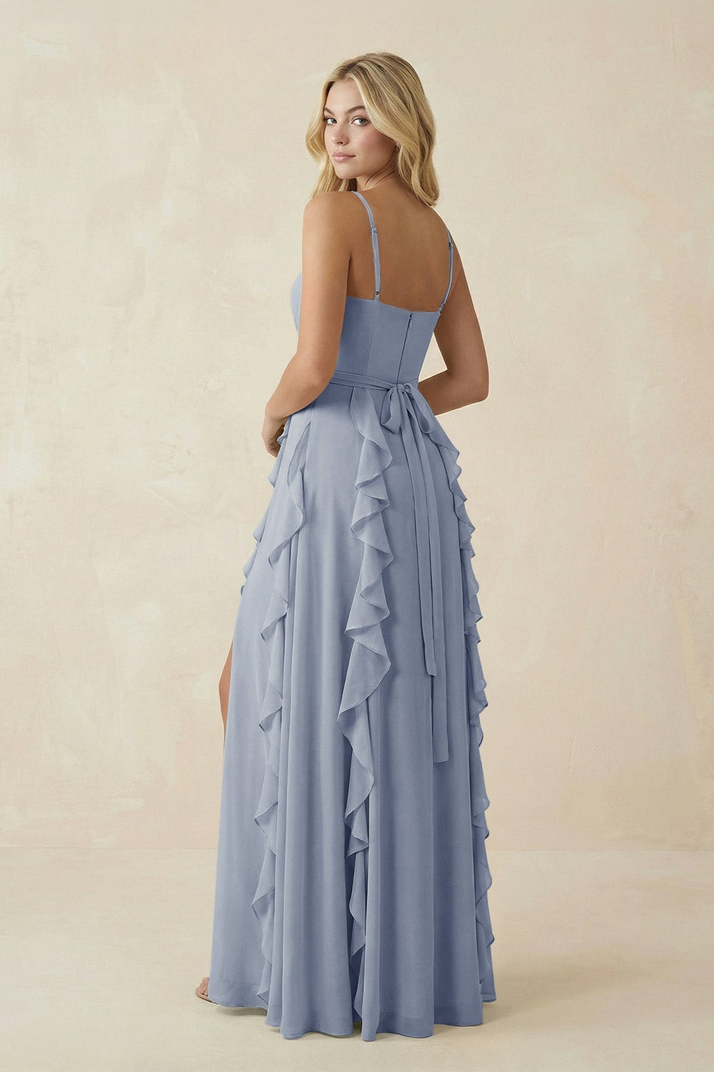 Tiered Ruffle A - Line Chiffon Bridesmaid Dress in Twilight - SHE IS ME Bridesmaid Dresses