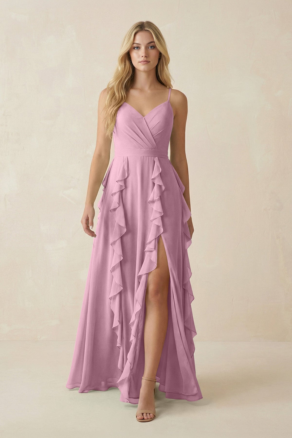 Tiered Ruffle A - Line Chiffon Bridesmaid Dress in Vintage Mauve - SHE IS ME Bridesmaid Dresses