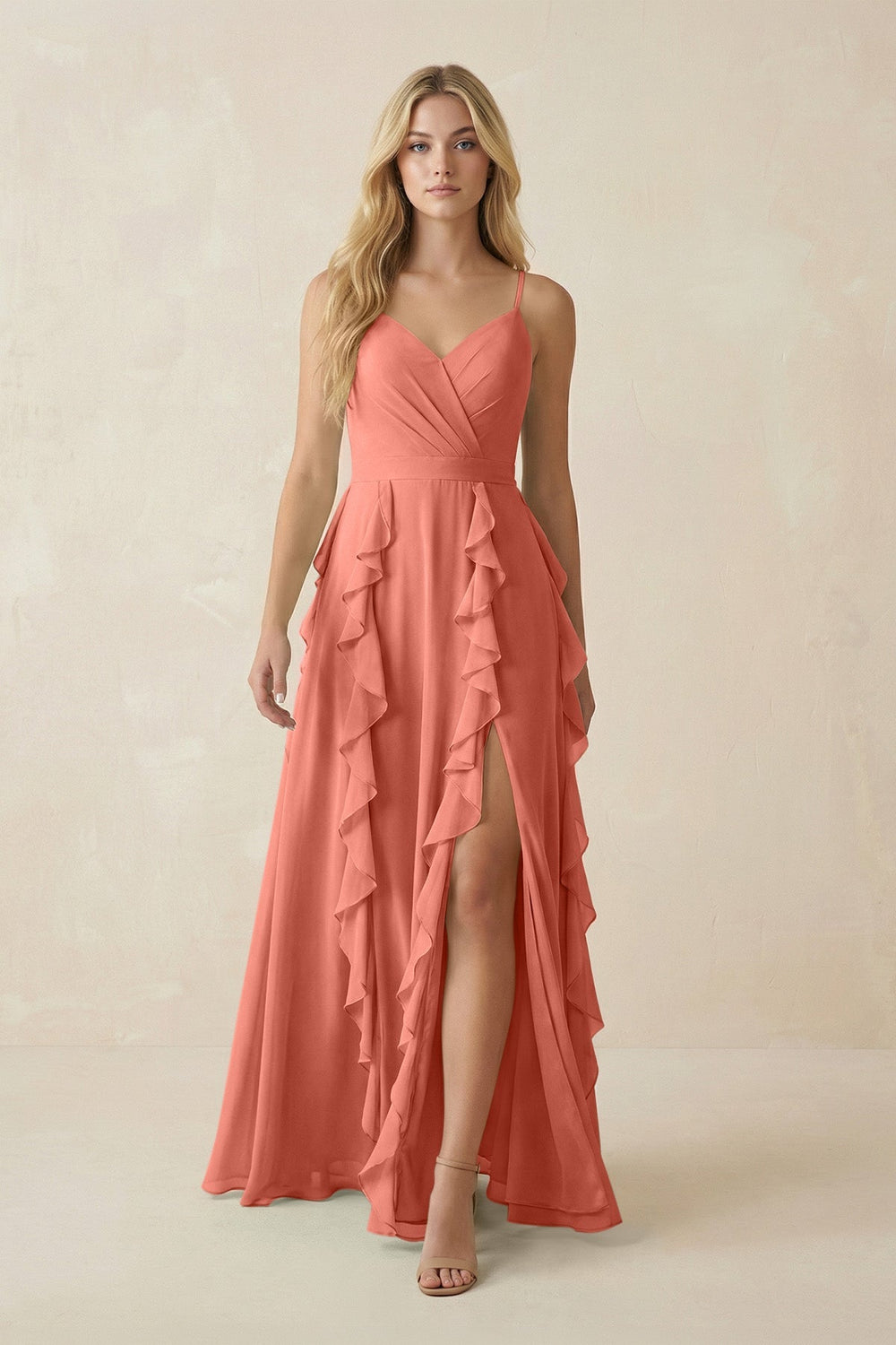 Tiered Ruffle A - Line Chiffon Bridesmaid Dress in Wild Rose - SHE IS ME Bridesmaid Dresses