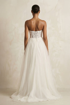 Tulle A - Line Strapless Corset Wedding Dress in Ivory - SHE IS ME Wedding Dresses