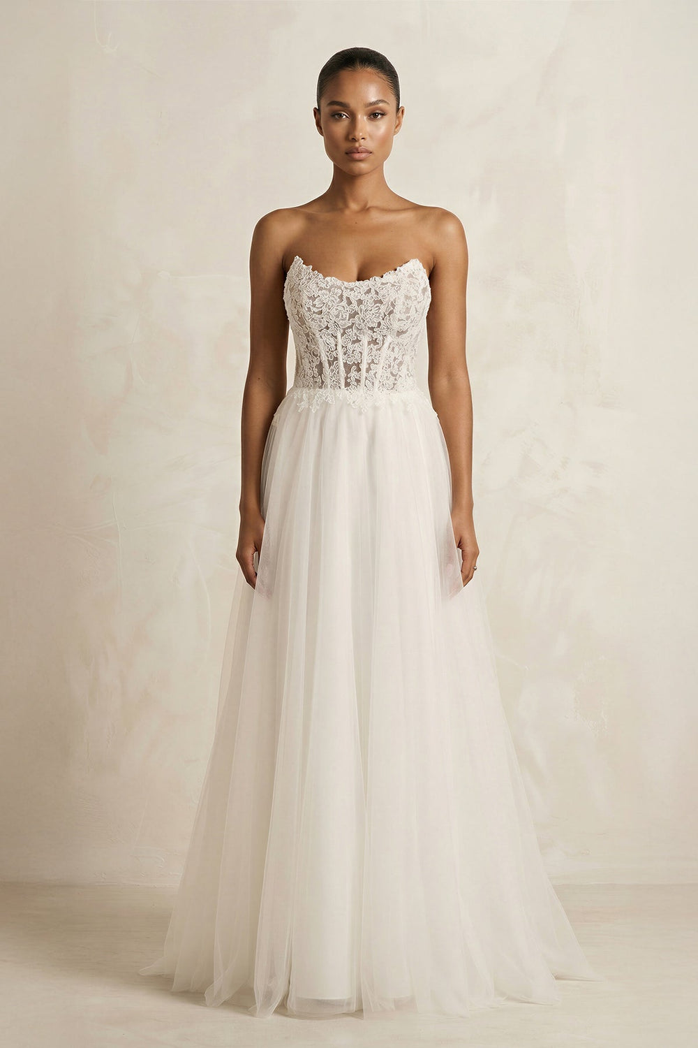 Tulle A - Line Strapless Corset Wedding Dress in Ivory - SHE IS ME Wedding Dresses