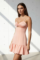 Twist - Front Ruffled Hem Mini Dress in Blush Pink - SHE IS ME