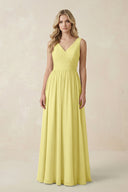 V - Neck A - Line Bridesmaid Dress with Back Bow in Buttercup - SHE IS ME Bridesmaid Dresses