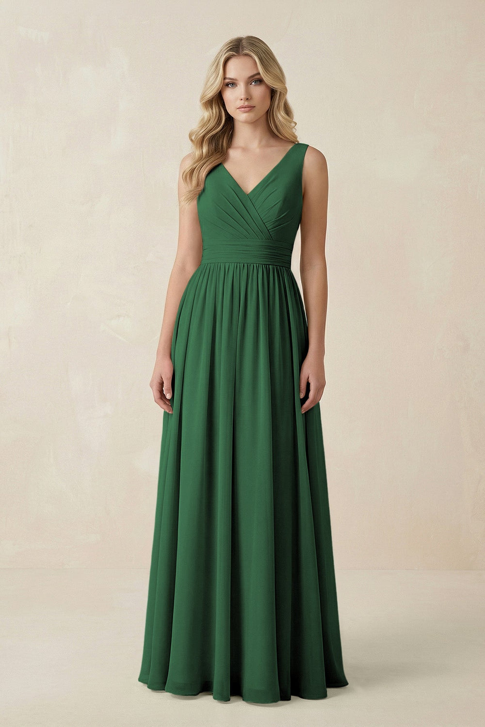 V - Neck A - Line Bridesmaid Dress with Back Bow in Dark Green - SHE IS ME Bridesmaid Dresses