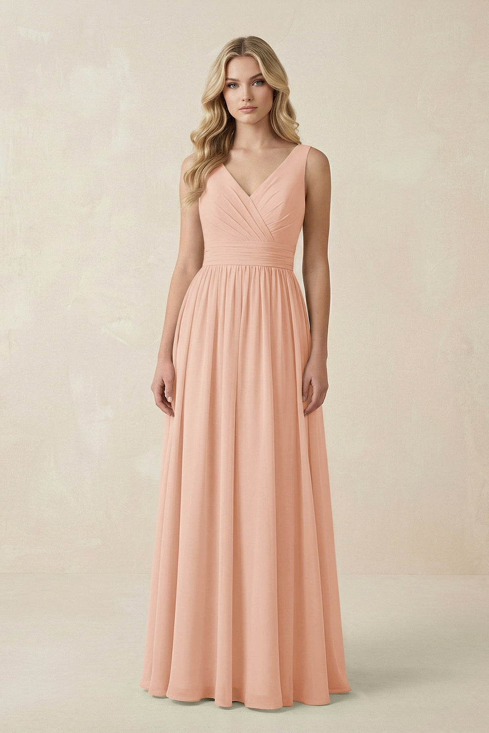 V - Neck A - Line Bridesmaid Dress with Back Bow in English Rose - SHE IS ME Bridesmaid Dresses