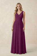 V - Neck A - Line Bridesmaid Dress with Back Bow in Fig - SHE IS ME Bridesmaid Dresses