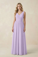 V - Neck A - Line Bridesmaid Dress with Back Bow in Lavender - SHE IS ME Bridesmaid Dresses