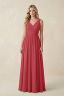 V - Neck A - Line Bridesmaid Dress with Back Bow in Merlot - SHE IS ME Bridesmaid Dresses