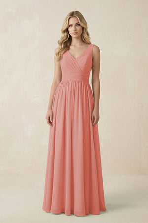 V - Neck A - Line Bridesmaid Dress with Back Bow in Mulberry - SHE IS ME Bridesmaid Dresses