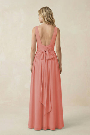 V - Neck A - Line Bridesmaid Dress with Back Bow in Mulberry - SHE IS ME Bridesmaid Dresses