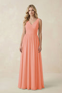 V - Neck A - Line Bridesmaid Dress with Back Bow in Rosette - SHE IS ME Bridesmaid Dresses