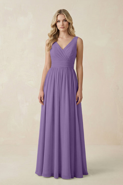 V - Neck A - Line Bridesmaid Dress with Back Bow in Tahiti - SHE IS ME Bridesmaid Dresses