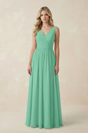V - Neck A - Line Bridesmaid Dress with Back Bow in Turquoise - SHE IS ME Bridesmaid Dresses
