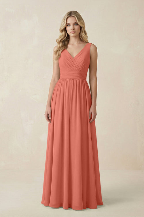V - Neck A - Line Bridesmaid Dress with Back Bow in Wild Rose - SHE IS ME Bridesmaid Dresses