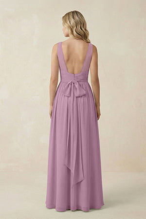 V - Neck A - Line Bridesmaid Dress with Back Bow in Wisteria - SHE IS ME Bridesmaid Dresses
