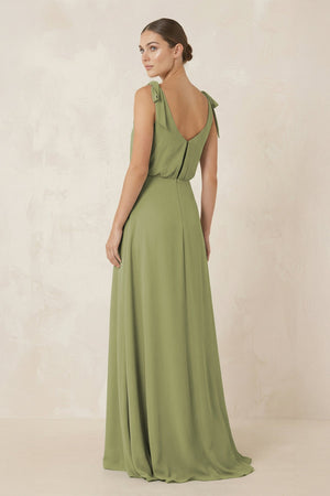 V-Neck A-Line Chiffon Bridesmaid Dress in Moss Green - SHE IS ME BRIDESMAID DRESSES