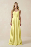 V - Neck A - Line Chiffon Bridesmaid Dress with Crisscross Back in Buttercup - SHE IS ME Bridesmaid Dresses