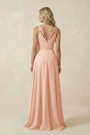 V - Neck A - Line Chiffon Bridesmaid Dress with Crisscross Back in English Rose - SHE IS ME Bridesmaid Dresses