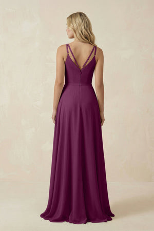 V - Neck A - Line Chiffon Bridesmaid Dress with Crisscross Back in Fig - SHE IS ME Bridesmaid Dresses