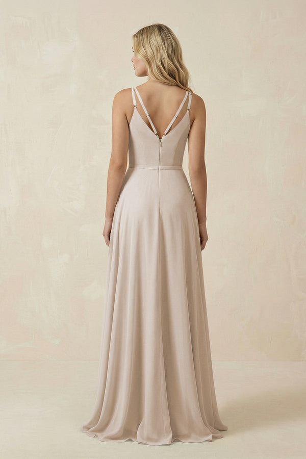 V - Neck A - Line Chiffon Bridesmaid Dress with Crisscross Back in Frost - SHE IS ME Bridesmaid Dresses