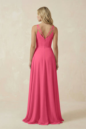 V - Neck A - Line Chiffon Bridesmaid Dress with Crisscross Back in Fuchsia - SHE IS ME Bridesmaid Dresses