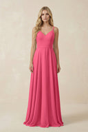 V - Neck A - Line Chiffon Bridesmaid Dress with Crisscross Back in Fuchsia - SHE IS ME Bridesmaid Dresses