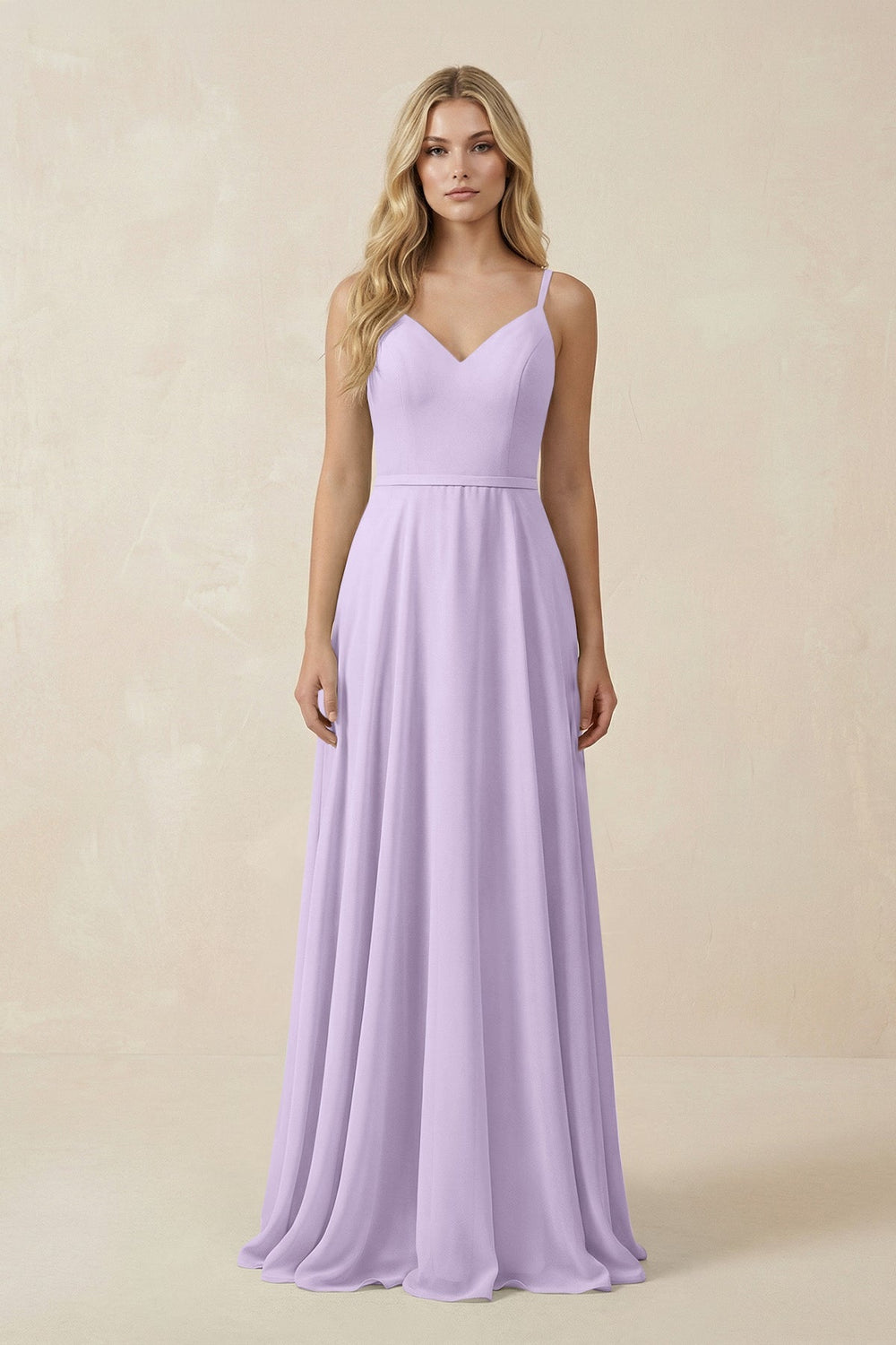 V - Neck A - Line Chiffon Bridesmaid Dress with Crisscross Back in Lavender - SHE IS ME Bridesmaid Dresses
