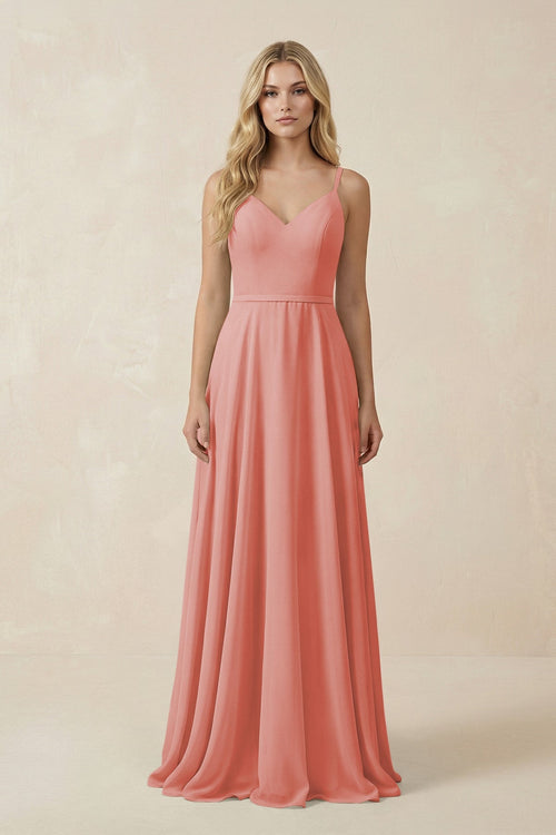 V - Neck A - Line Chiffon Bridesmaid Dress with Crisscross Back in Mulberry - SHE IS ME Bridesmaid Dresses
