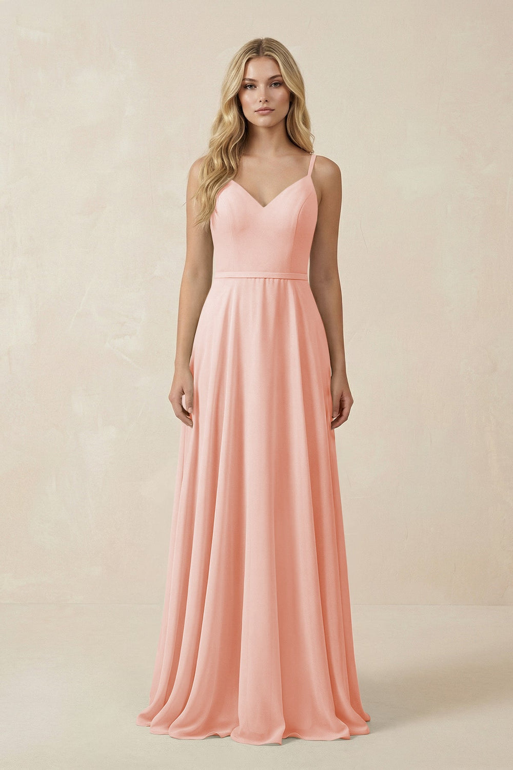 V - Neck A - Line Chiffon Bridesmaid Dress with Crisscross Back in Rose Petal - SHE IS ME Bridesmaid Dresses