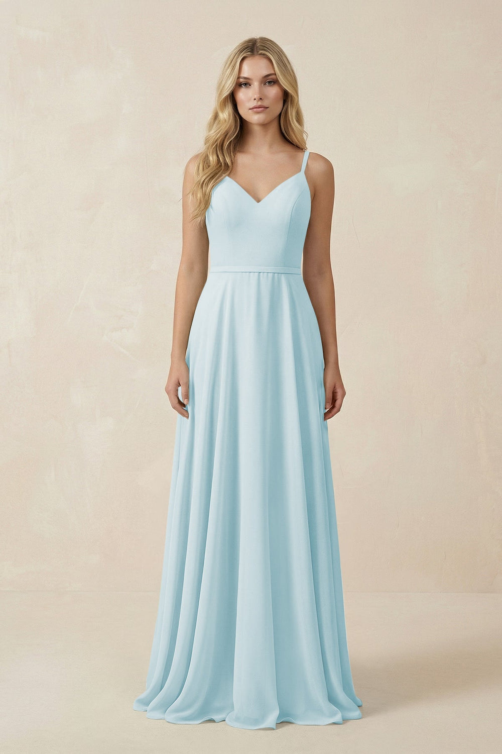V - Neck A - Line Chiffon Bridesmaid Dress with Crisscross Back in Sky Blue - SHE IS ME Bridesmaid Dresses