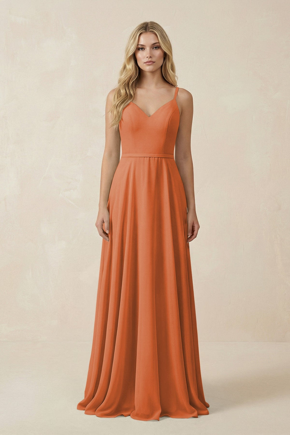 V - Neck A - Line Chiffon Bridesmaid Dress with Crisscross Back in Terracotta - SHE IS ME Bridesmaid Dresses