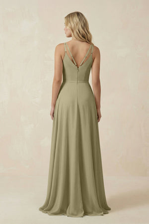 V - Neck A - Line Chiffon Bridesmaid Dress with Crisscross Back in Thyme - SHE IS ME Bridesmaid Dresses