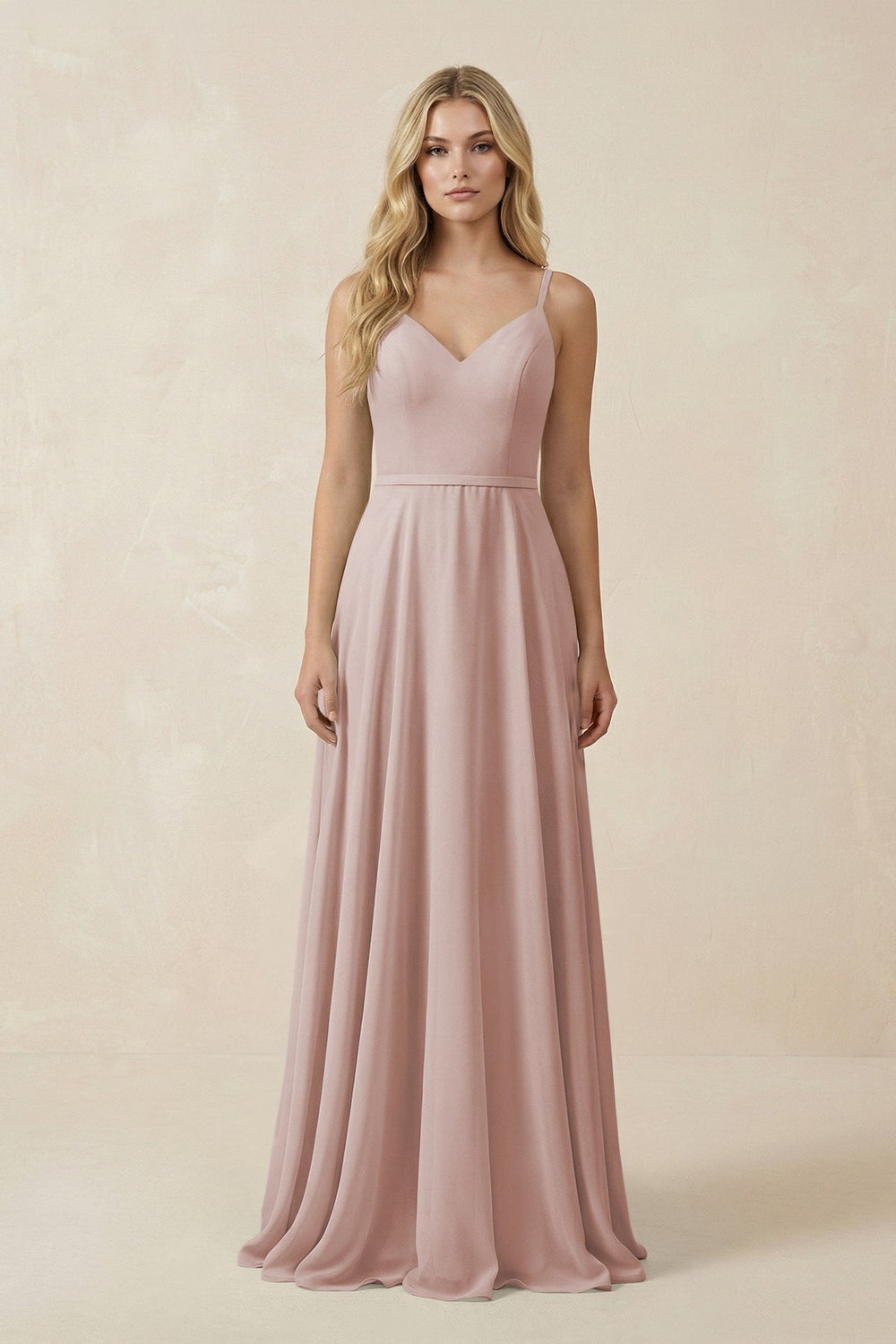 V - Neck A - Line Chiffon Bridesmaid Dress with Crisscross Back in Toffee - SHE IS ME Bridesmaid Dresses