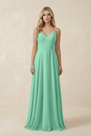 V - Neck A - Line Chiffon Bridesmaid Dress with Crisscross Back in Turquoise - SHE IS ME Bridesmaid Dresses