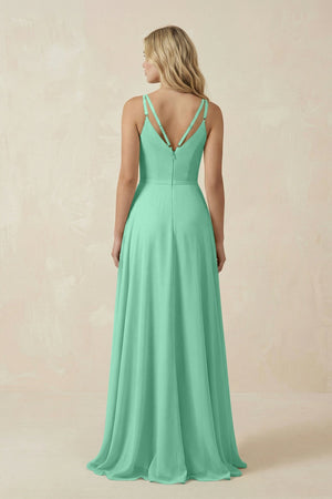V - Neck A - Line Chiffon Bridesmaid Dress with Crisscross Back in Turquoise - SHE IS ME Bridesmaid Dresses