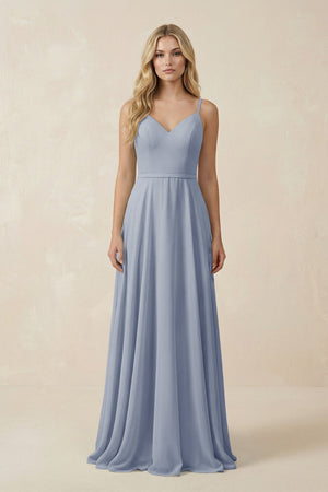 V - Neck A - Line Chiffon Bridesmaid Dress with Crisscross Back in Twilight - SHE IS ME Bridesmaid Dresses