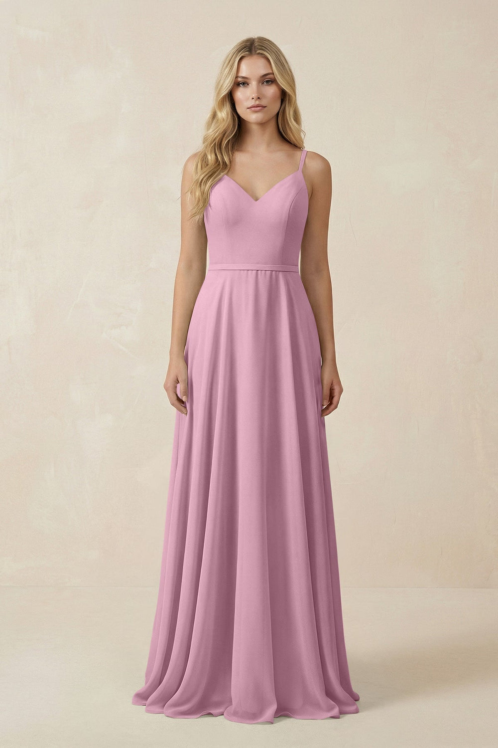 V - Neck A - Line Chiffon Bridesmaid Dress with Crisscross Back in Vintage Mauve - SHE IS ME Bridesmaid Dresses