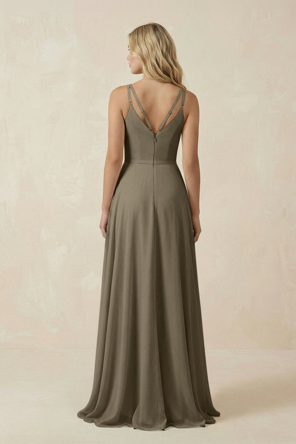 V - Neck A - Line Chiffon Bridesmaid Dress with Crisscross Back in Willow Green - SHE IS ME Bridesmaid Dresses