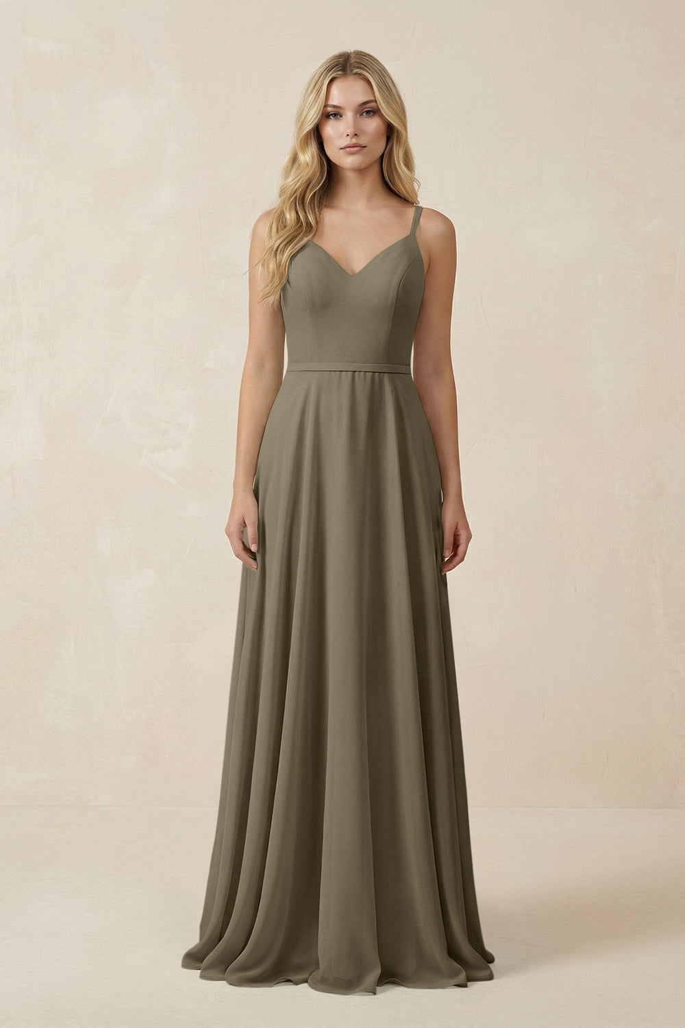V - Neck A - Line Chiffon Bridesmaid Dress with Crisscross Back in Willow Green - SHE IS ME Bridesmaid Dresses