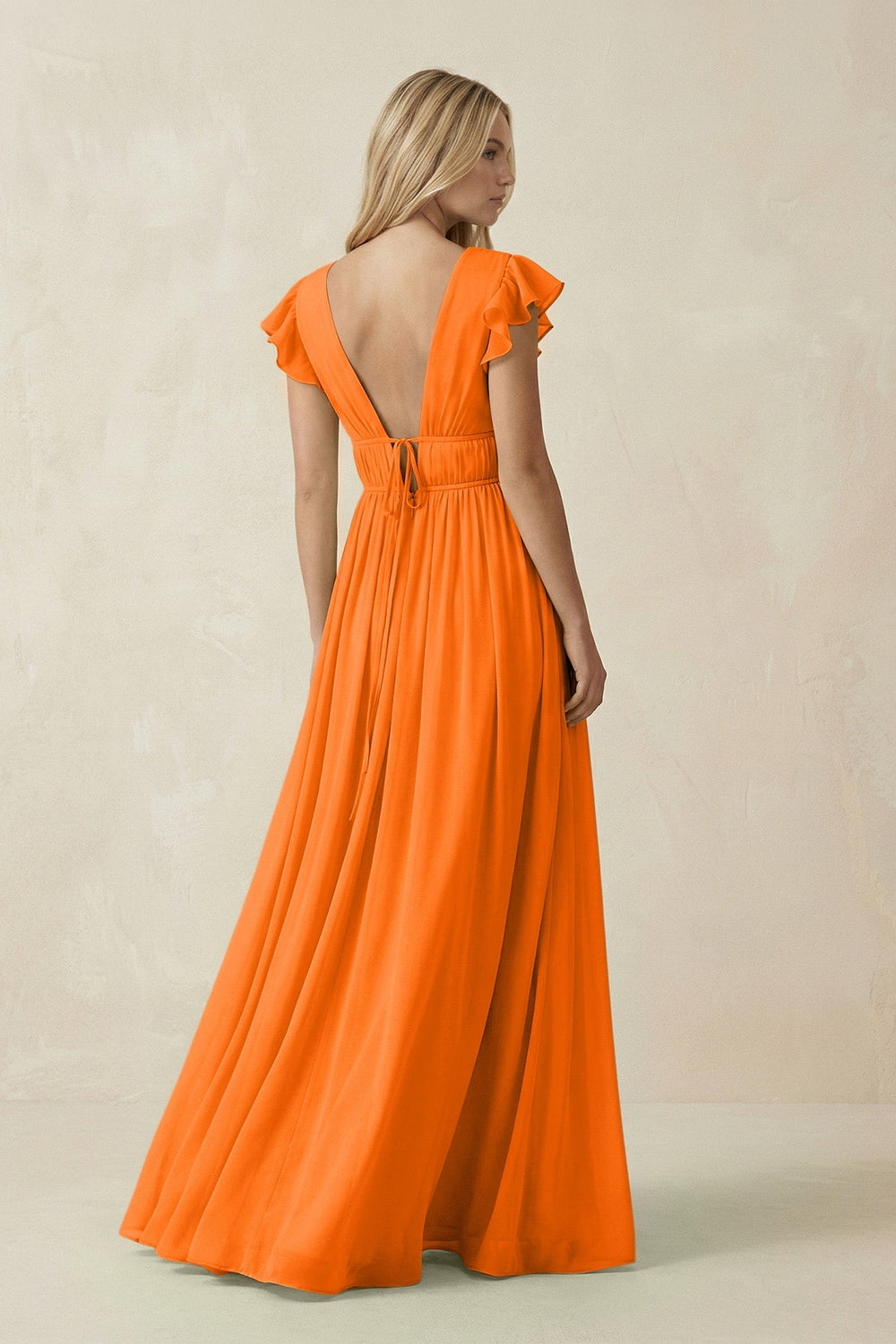 V - Neck A - Line Chiffon Cap Sleeves Bridesmaid Dress in Cinnamon - SHE IS ME Bridesmaid Dresses