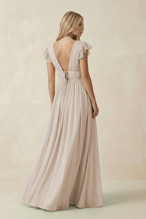 V - Neck A - Line Chiffon Cap Sleeves Bridesmaid Dress in Frost - SHE IS ME Bridesmaid Dresses